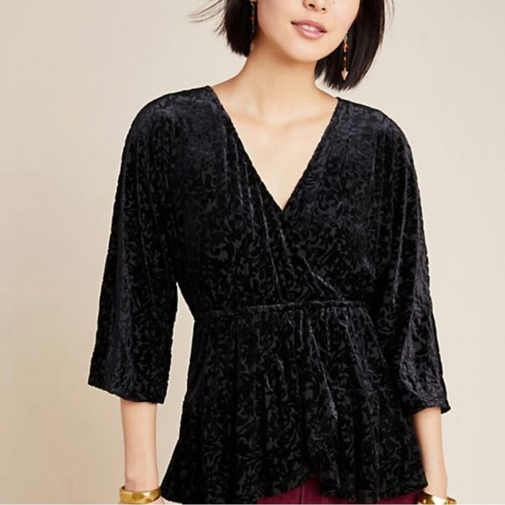 Anthropologie Black Velvet Floral Top S See Video